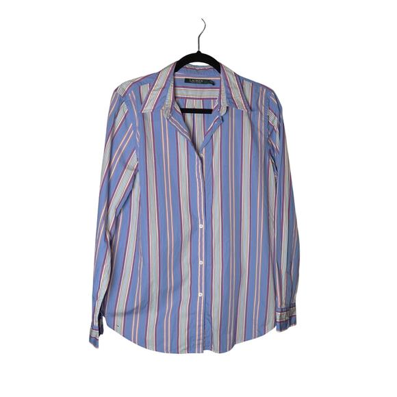 Lauren Ralph Lauren Blue Striped Button-Down Collared Long Sleeve Sz 14 Preppy - Picture 5 of 10